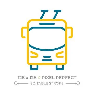 Trolleybus pixel perfect two color line icon Stock Illustration