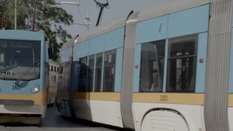 Trolleys crossing in Sofia Stock Footage 244470978