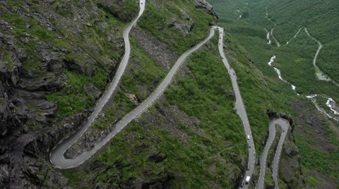Troll's Path Trollstigen or Trollstigveien winding mountain road. Stock Footage