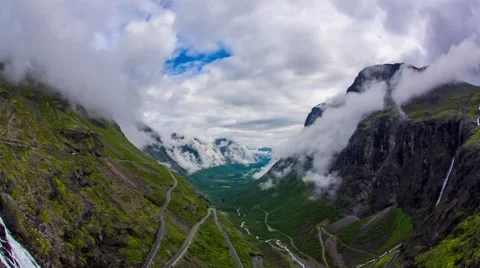 Troll's Path Trollstigen or Trollstigveien winding mountain road. Stock Footage
