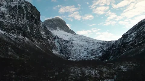 Trollstigen Mountain Road and Valley Landscape in Winter Stock Footage 315794832