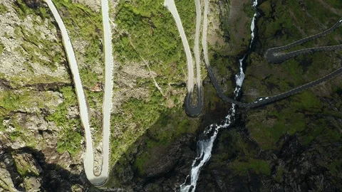 Trollstigen or Trolls Path is a serpentine mountain road in Norway 스톡 동영상 115198403