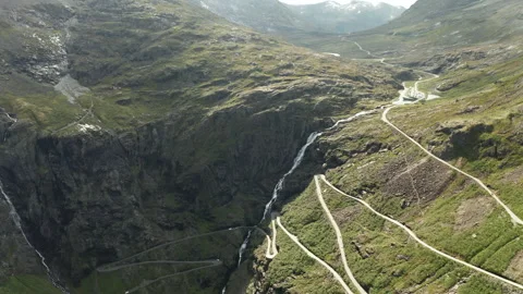 Trollstigen or Trolls Path is a serpentine mountain road in Norway Stock Footage 133869910