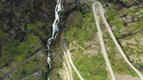 Trollstigen or Trolls Path is a serpentine mountain road in Norway Stock Footage 133870188