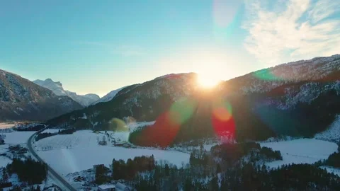 Trollstigen Road in Winter Sunset,  Scenic Norwegian Mountain Landscape Stock Footage 315738294