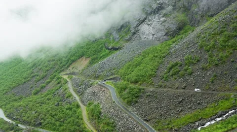 Trollstigen, The Troll's Path, Norway, Aerial View On The Troll's Path Tilt Down Vídeo Stock 57732753