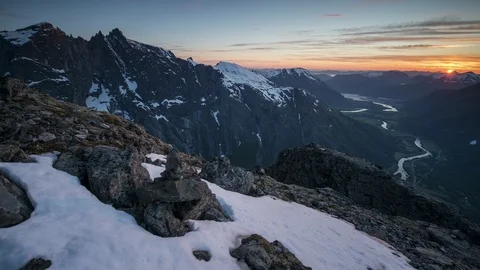 Trollvegen and red sky Stock Footage 87789399