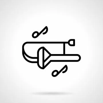 Trombone and notes simple line vector icon Stock Illustration