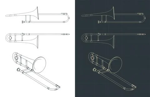 Trombone blueprints illustrations Illustrazione stock