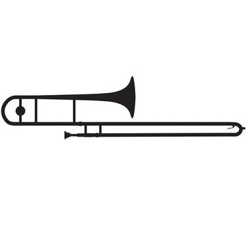 Trombone icon on white background. Black silhouette of trombone sign. Stock Illustration