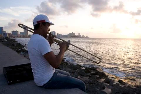 The trombone player Stock Photos