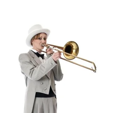 Trombone Player With A Smile. Stock Photos