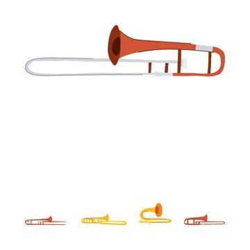 Trombones brass musical instruments flat style illustration Stock Illustration