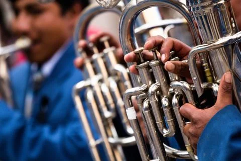 Trombones playing in a big band. Foto stock