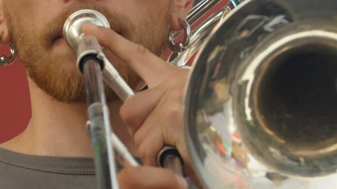 Trombonist close up Stock Footage 120468079