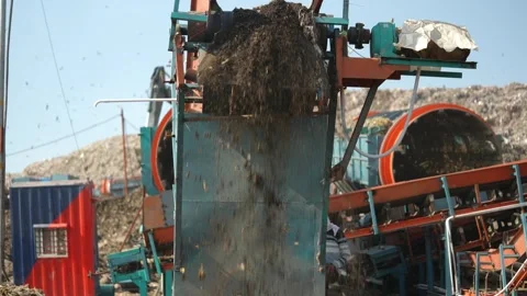 Trommel Screen Discharging Sorted Waste At Delhi Landfill Recycling Site Stock Footage 248058497