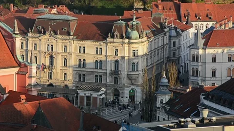 Tromostovje or Triple Bridge over the Ljubljanica river in Ljubljana Stock Footage 89671663