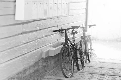 Tromso bicycle yard background Stock Photos