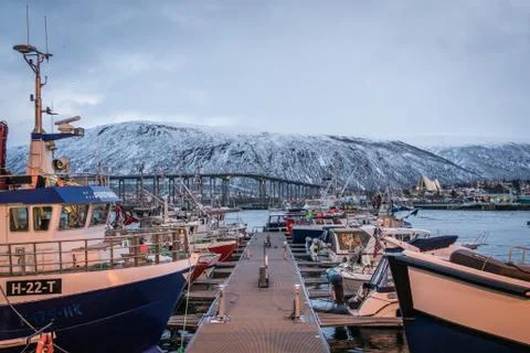 Tromso harbour in winter Stock Photos