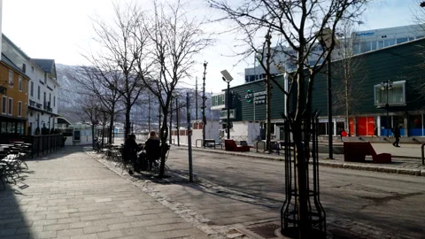 Tromso street scene Low angle Stock Footage 318456999