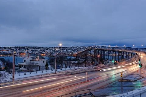 Tromso with the Tromso bridge Stock Photos