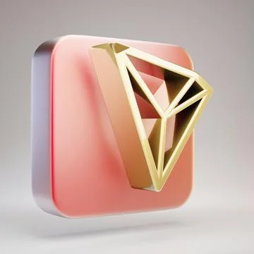 Tron cryptocurrency icon. Gold 3d rendered icon on red matte gold plate. Stock Illustration