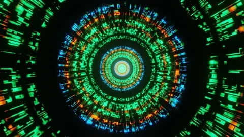 Tron Light Virtual Corridor 4k uhd 3d rendering vj loop Stock Footage 141381419