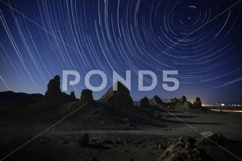 Trona Pinnacles North Star and Startrails Stock Photos
