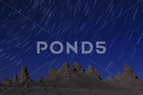 Trona Pinnacles Startrails in Night Sky California USA Stock Photos