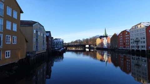 Trondheim canal Stock Footage 92443097