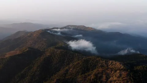 Troodos mountain scenery with low clouds at sundown. Cyprus Stock Footage 155438382