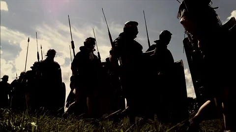 Troop of historical gladiators marching together. shot on Red Epic Stock Footage 41816461