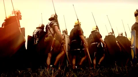 Troop of historical gladiators marching together. shot on Red Epic Stock-Footage 41816641