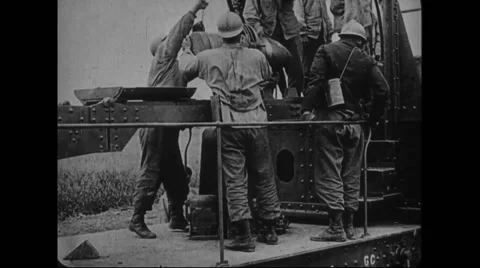 Troop loading railroad gun Stock Footage 43337189