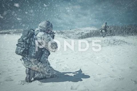 Troopers winter storm Stock Photos