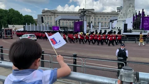Trooping of Colour at Queens Platinum Jubilee London Buckingham Palace Stock Footage 196288475