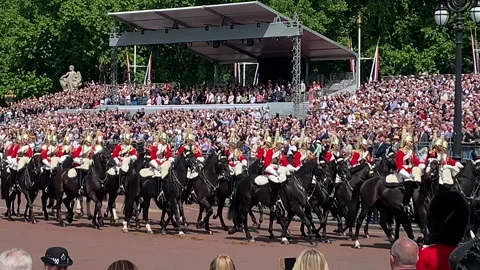 Trooping of the Colour at Queens Platinum Jubilee London Buckingham Palace Stock Footage 196300261