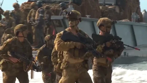 Troops arrive at Shoalwater Bay training area for Talisman Saber exercise - 2017 Stock Footage 87607402