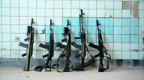 Troops catching guns Stock Footage 48067506
