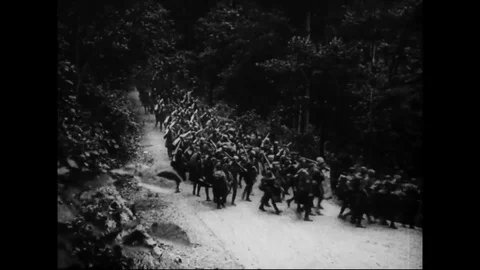 Troops march into camp merrett and relaxing at Alpine harbor - 1918 Stock Footage 83660554