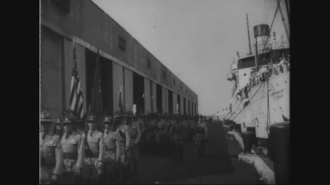 Troops marches on dock and grave of Dr. Jose Rizal - 1917 - 1930 Stock Footage 86445433