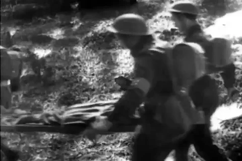 Troops put on field on maneuver drills as part of military training program-1952 Stock Footage 112160844