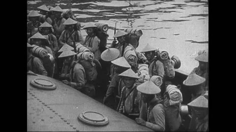 Troops of soldiers standing in ship Stock Footage