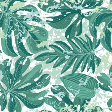 Tropcal palm leaves seamless pattern Beautiful floral background Illustrazione stock