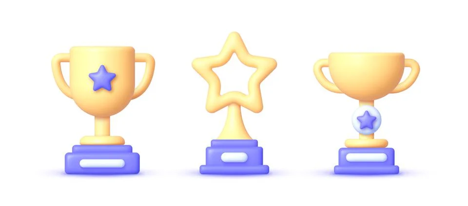 Trophy 3D Set in realistic style . Realistic 3d symbol design. Winner prize Stock Illustration