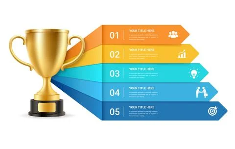Trophy Achievement Infographic Template with Five Step Business Success Pro.. Stock Illustration