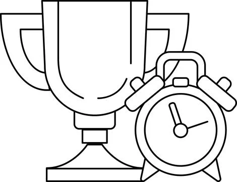 A trophy and an alarm clock are shown in a black and white drawing Stock Illustration