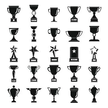 Trophy and awards cup black simple flat silhouette icons set Stock Illustration