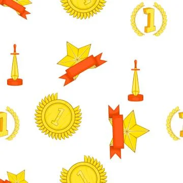 Trophy and awards pattern, cartoon style Stock Illustration