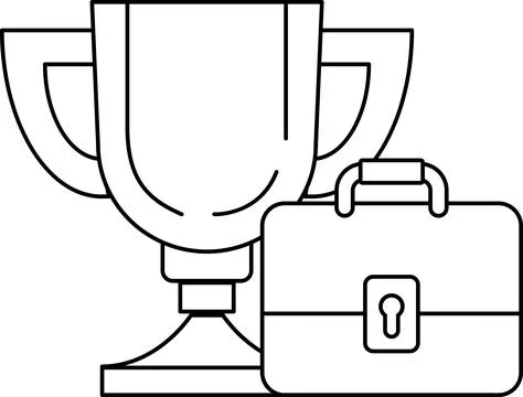 A trophy and briefcase are shown in a black and white drawing Stock Illustration